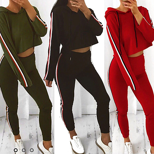 

Women's Sweatsuit 2 Piece Crop Top Hoodie Spandex Stripes Sport Athleisure Clothing Suit Long Sleeve Breathable Soft Comfortable Everyday Use Street Casual Daily Outdoor