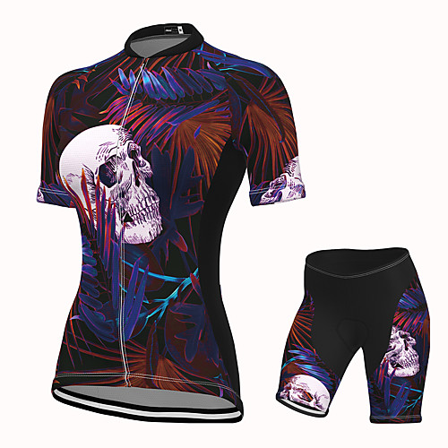 

Women's Short Sleeve Cycling Jersey with Shorts Spandex Black Skull Bike Breathable Quick Dry Sports Plants Mountain Bike MTB Road Bike Cycling Clothing Apparel / Stretchy / Athletic / Athleisure