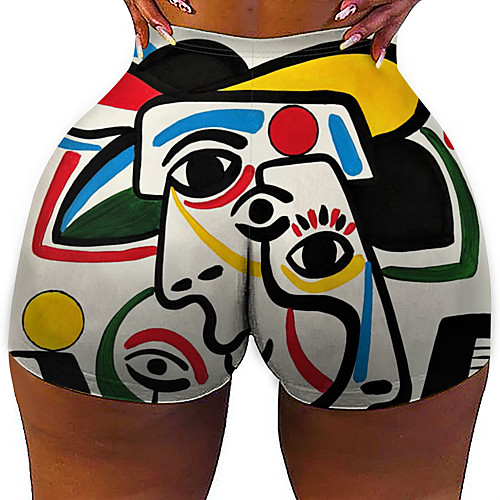 

Women's Colorful Fashion Comfort Holiday Beach Leggings Pants Geometric Pattern Color Block Graphic Prints Short Sporty Elastic Waist Print White