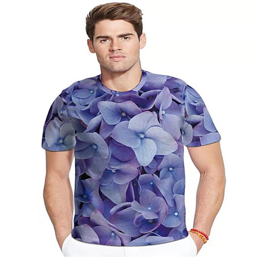 

Men's T shirt 3D Print Floral Graphic Plus Size Print Short Sleeve Daily Tops Elegant Exaggerated Purple