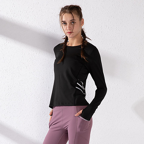 

Women's Long Sleeve Running Shirt Thumbhole Patchwork Tee Tshirt Top Athletic Athleisure Elastane Breathable Quick Dry Moisture Wicking Yoga Fitness Gym Workout Running Training Sportswear Stripes