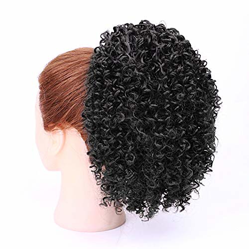 

bun synthetic hair afro kinky curly hair extension drawstring puff ponytail for afrocos synthetic clip in pony tail african american hair extension,1b,10inches