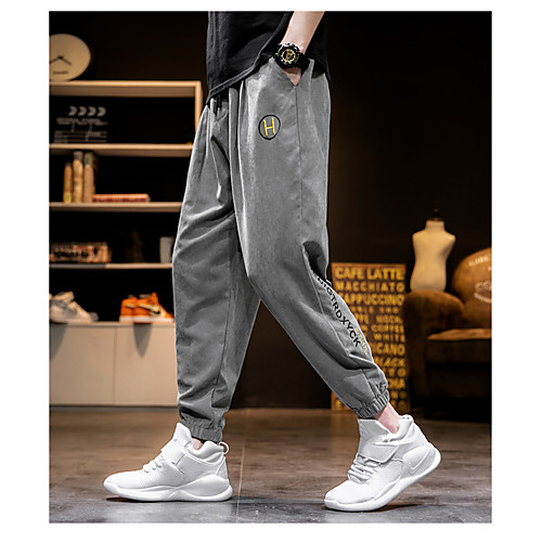 

Men's Casual / Sporty Chino Chinos Sweatpants Pants Letter Black Green Dark Gray