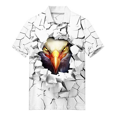 

Men's Polo 3D Print Eagle Animal Button-Down Print Short Sleeve Casual Tops Casual Fashion Soft Breathable White