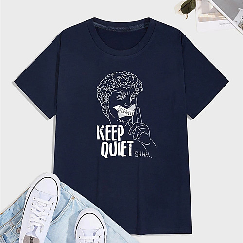 

Men's T shirt Hot Stamping Graphic Prints Letter Print Short Sleeve Casual Tops 100% Cotton Basic Casual Fashion Navy Blue