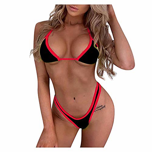 

women's two pieces push up bikini set, ladies sexy brazilian scoop neck swimsuits, high waist halter thong swimwear black