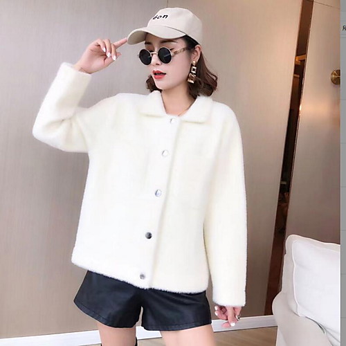 

Women's Solid Colored Fall & Winter Faux Fur Coat Short Going out Long Sleeve Faux Fur Coat Tops White