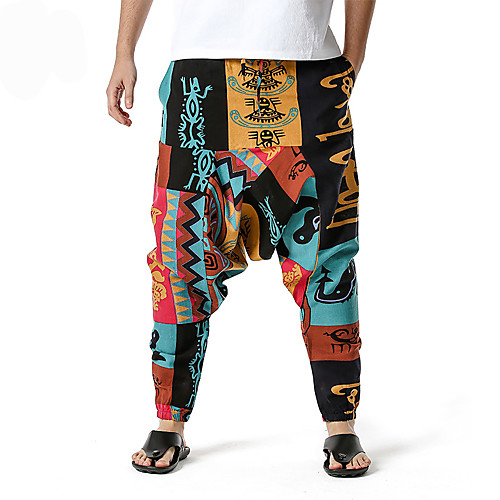 

Men's Folk Style Chino Harem Pants Pattern Full Length Blue Red
