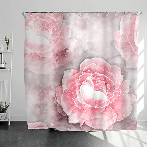 

Shower Curtains with Hooks Rustic Pink Roses Scenery Polyester Novelty Fabric Waterproof Shower Curtain for Bathroom