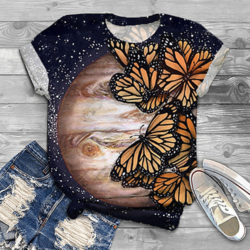 

Women's Plus Size Print Graphic Butterfly Animal T shirt Large Size Round Neck Short Sleeve Tops XL XXL 3XL Black Blue Big Size
