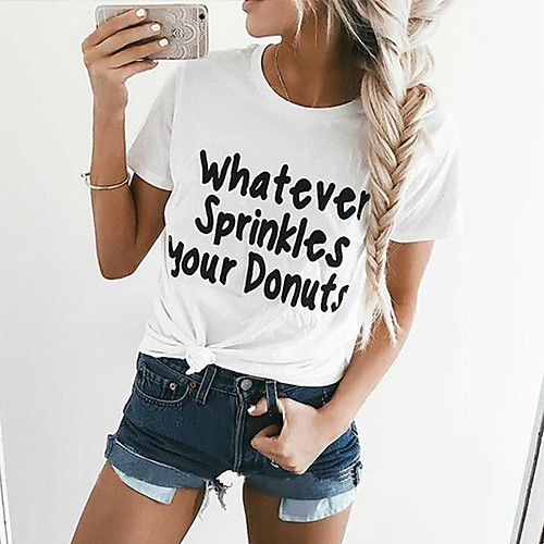 

Women's Tee / T-shirt Pure Color Crew Neck Letter Printed Sport Athleisure T Shirt Top Short Sleeves Breathable Soft Comfortable Everyday Use Street Casual Daily Outdoor