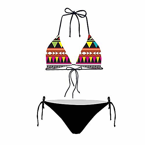 

micandle women's plus size bikini african print padded push up low waist set two piece top halter straps brazilian cheeky bottom string swimsuit swimwear bathing suit m