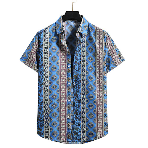 

Men's Shirt Other Prints Graphic Short Sleeve Casual Tops Blue Yellow Orange