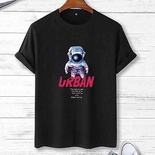 

Men's Tees T shirt Hot Stamping Graphic Prints Astronaut Print Short Sleeve Casual Tops 100% Cotton Basic Designer Big and Tall Black