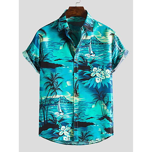 

Men's Shirt Other Prints Zebra Print Short Sleeve Daily Tops Beach Boho Blue