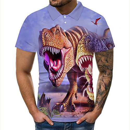 

Men's Polo 3D Print Graphic Prints Dinosaur Button-Down Print Short Sleeve Casual Tops Casual Designer Big and Tall Blue