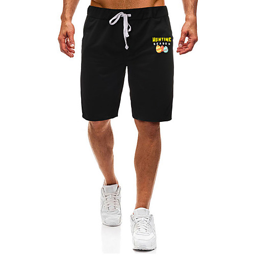 

Men's Shorts Casual / Sporty Daily Sports Easter Sweatpants Shorts Pants Egg Letter Short Zipper Pocket Print Black Light Grey