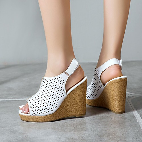 

Women's Sandals Wedge Heel Peep Toe PU Synthetics White Black Yellow