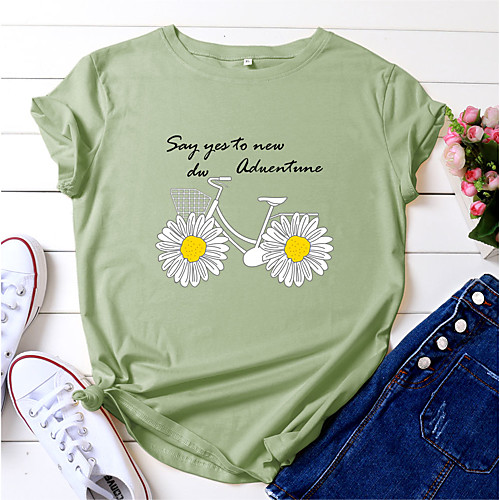 

Women's T shirt Daisy Letter Print Round Neck Tops 100% Cotton Basic Basic Top White Black Blue