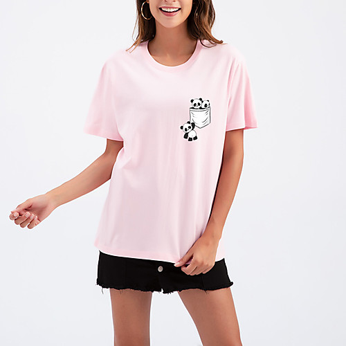 

Women's T shirt Cartoon Letter Print Round Neck Tops Cotton Basic Basic Top White Black Purple
