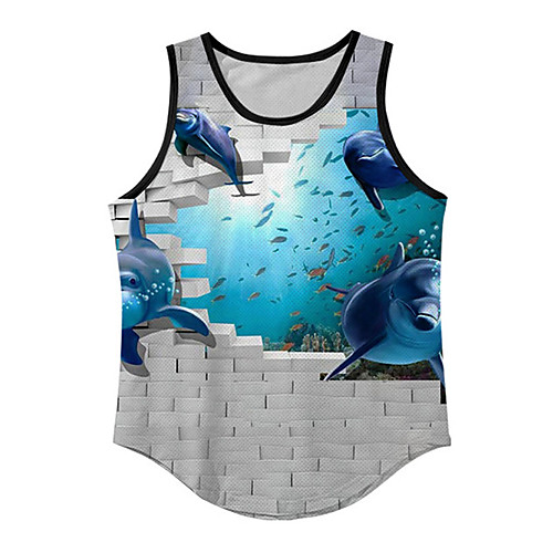 

Men's Tank Top Undershirt 3D Print Graphic Prints Fish Animal Print Sleeveless Daily Tops Casual Designer Big and Tall Gray