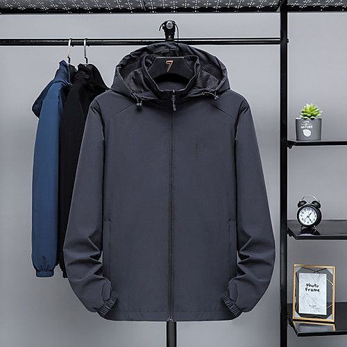 

Men's Hiking Windbreaker Outdoor Solid Color Waterproof Windproof Breathable Ultra Light (UL) Jacket Spandex Full Length Visible Zipper Fishing Beach Camping / Hiking / Caving Black Blue Grey