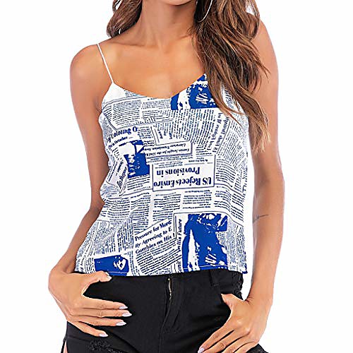 

aihihe newspaper print clothing womens teen girls tank tops camis camisole sleeveless summer tees blouse tunic blue