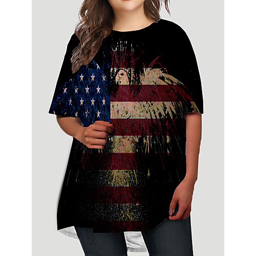 

Women's Plus Size Dresses T Shirt Dress Tee Dress Short Mini Dress Half Sleeve Graphic Flag Print Basic Fall Black XL XXL 3XL 4XL 5XL / Holiday