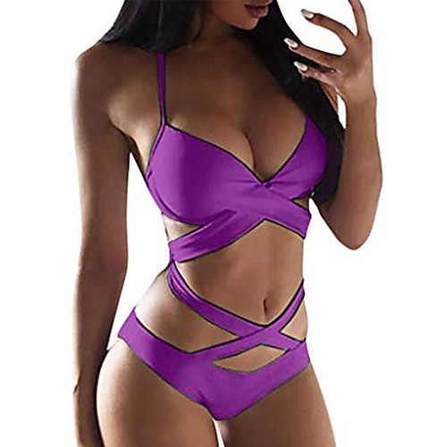 

women's one piece swimwear backless tummy control swimming costume swimsuits purple