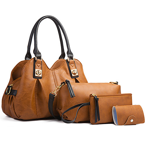 

Women's Bags PU Leather Bag Set 4 Pieces Purse Set Zipper Solid Color Daily Going out Bag Sets 2021 Handbags Black Green Brown