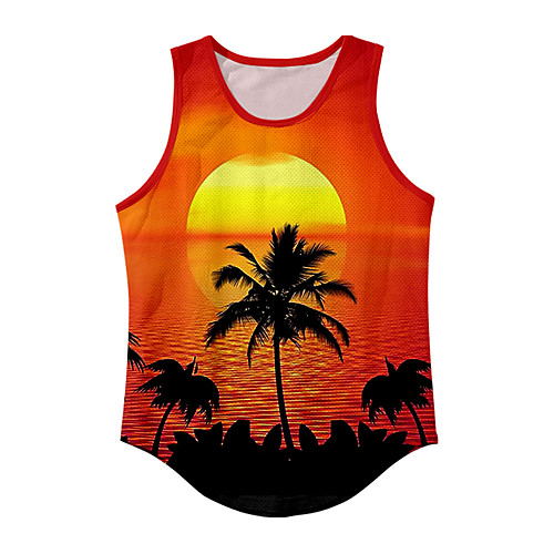 

Men's Vest T shirt 3D Print Graphic Prints Tree Sun 3D Print Sleeveless Daily Tops Basic Casual Orange