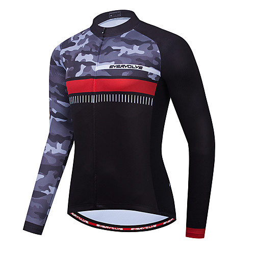

Men's Long Sleeve Cycling Jersey Black / Silver Bike Jersey Sports Clothing Apparel / Micro-elastic / Athleisure