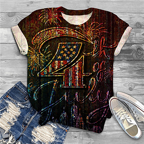 

Women's Plus Size Print Graphic Flag T shirt Large Size Crewneck Short Sleeve Basic Tops XL XXL 3XL Green Big Size