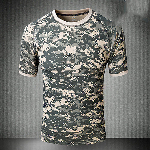 

Men's Hunting T-shirt Camo / Camouflage Short Sleeve Outdoor Summer Breathability Wearable Quick Dry Soft Cotton Black Yellow Army Green Camouflage Dark Green