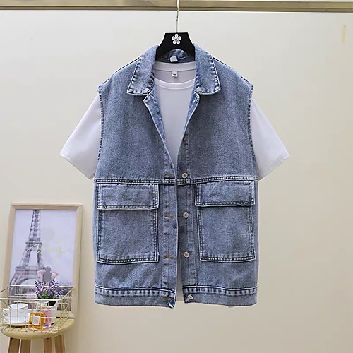 

spring and autumn new net red denim vest female loose students wear all-match korean sleeveless waistcoat tooling jacket trend