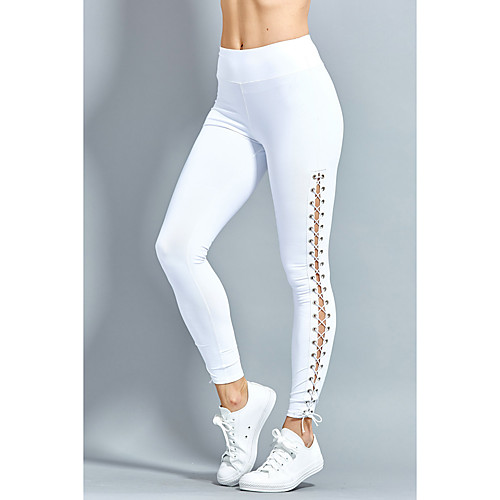 

Women's Stylish Streetwear Comfort Daily Fitness Leggings Pants Plain Full Length woven Hole White Black