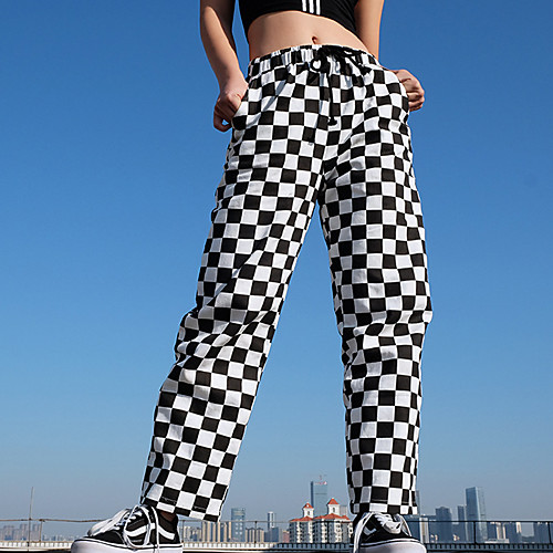 

Women's Classic Style Casual / Sporty Comfort Daily Sports Pants Pants Plaid Ankle-Length Drawstring Print Black