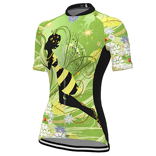 

21Grams Women's Short Sleeve Cycling Jersey Spandex Green Floral Botanical Bike Top Mountain Bike MTB Road Bike Cycling Breathable Sports Clothing Apparel / Stretchy / Athleisure