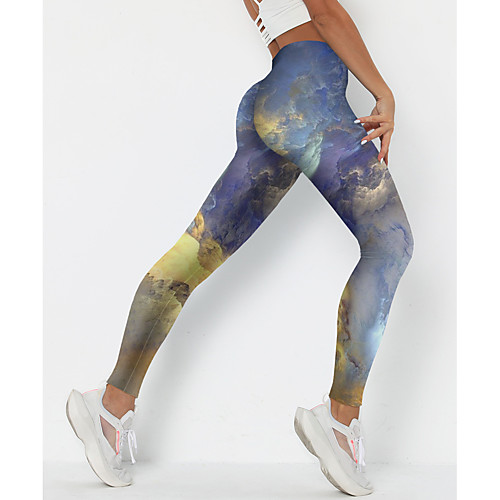 

Women's Colorful Fashion Comfort Weekend Gym Leggings Pants Universe Galaxy Ankle-Length Sporty Elastic Waist Print Blue