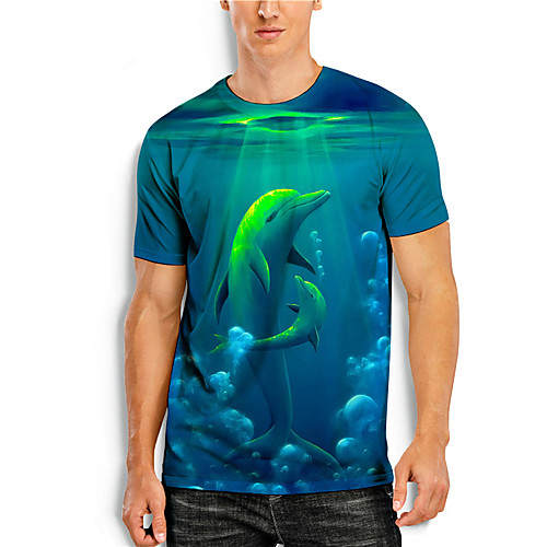 

Men's T shirt 3D Print Graphic Prints Fish Animal 3D Print Short Sleeve Daily Tops Basic Casual Green