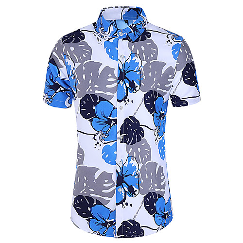 

Men's Shirt Other Prints Floral Short Sleeve Casual Tops Blue