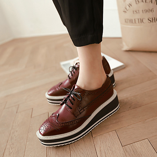 

Women's Oxfords Platform Round Toe PU Synthetics Black Brown