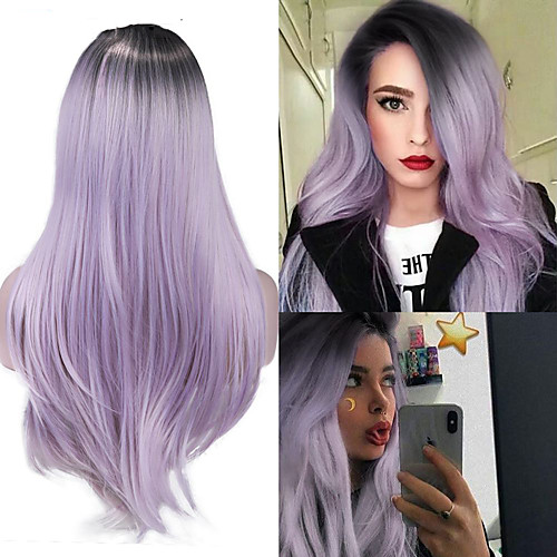 

Synthetic Wig Natural Straight Middle Part Wig Medium Length Ombre Purple Light Blue Synthetic Hair Women's Cosplay Party Fashion Blue Purple
