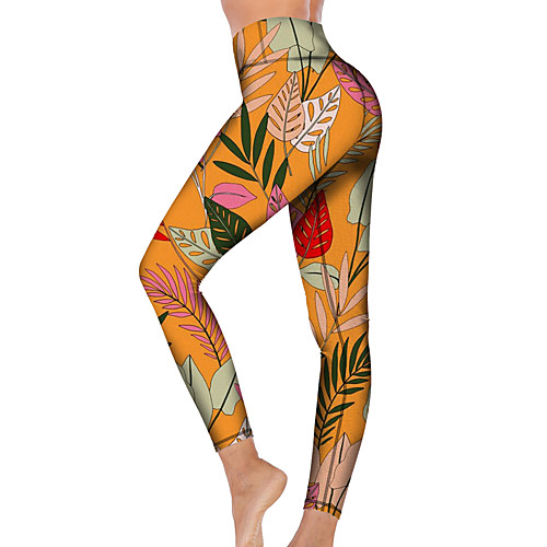 

21Grams Women's High Waist Yoga Pants Cropped Leggings Tummy Control Butt Lift Breathable Orange Fitness Gym Workout Running Sports Activewear High Elasticity