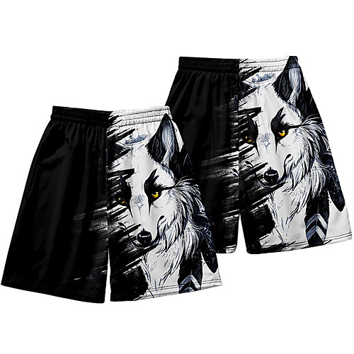 

Men's Casual / Sporty Athleisure Daily Holiday Jogger Shorts Pants Wolf Short Elastic Waist 3D Print Black