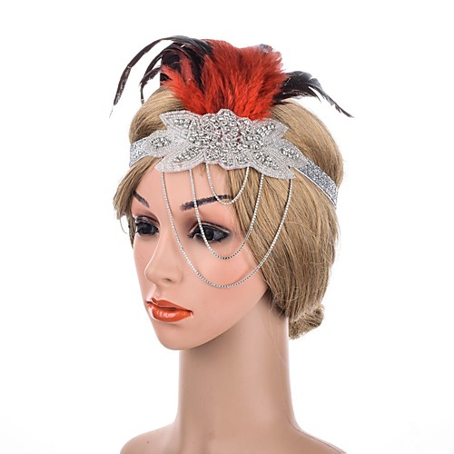 

1920s Retro Fabric Fascinators with Feather / Crystals / Chain 1 Piece Special Occasion / Party / Evening Headpiece