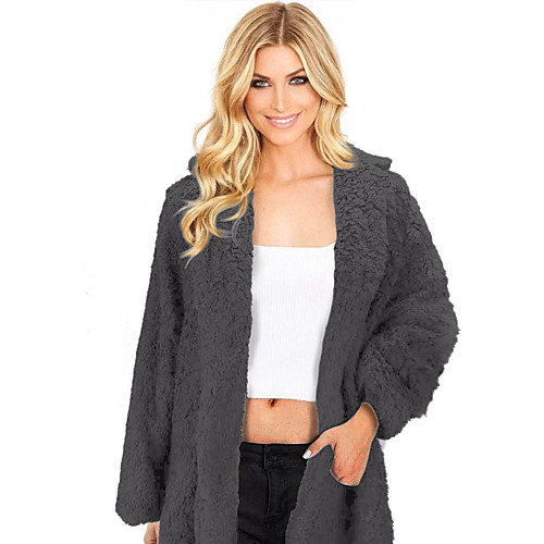 

Women's Solid Colored Fall & Winter Teddy Coat Regular Daily Long Sleeve Faux Fur Coat Tops Black