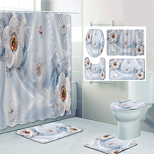 

Bathroom Shower Curtain & Mat Set Classic Polyester Waterproof