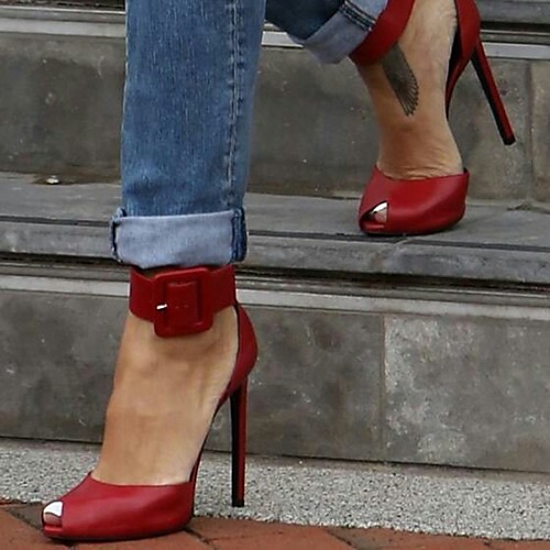 

Women's Sandals Stiletto Heel Peep Toe PU Synthetics Red