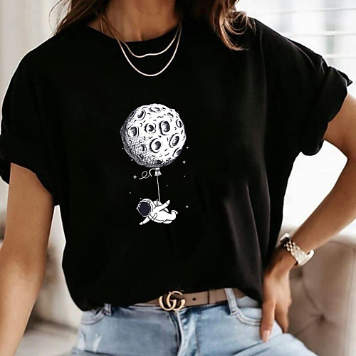 

Women's T shirt Letter Print Round Neck Tops Cotton Basic Basic Top White Black Purple